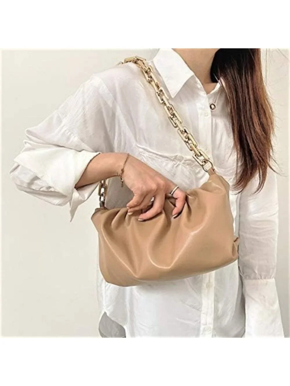 Stylish Cloud-Shaped Dumpling Clutch | Ruched Chain Link Shoulder Bag